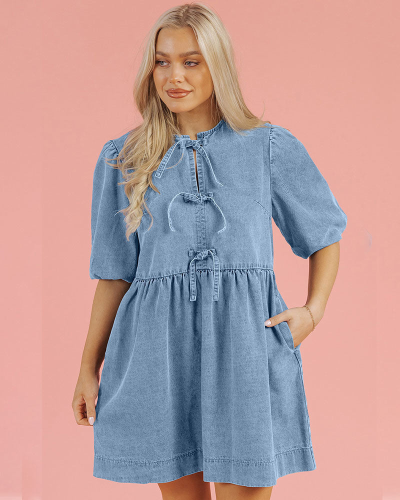 Denim Bows Babydoll Dress