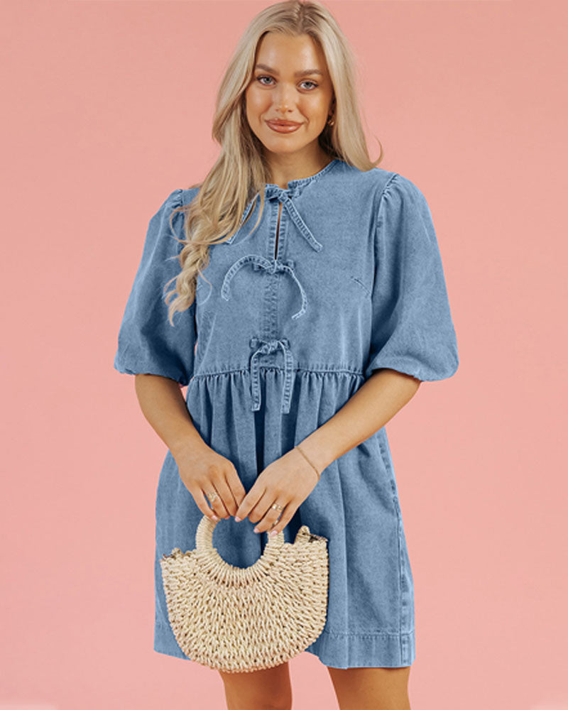 Denim Bows Babydoll Dress