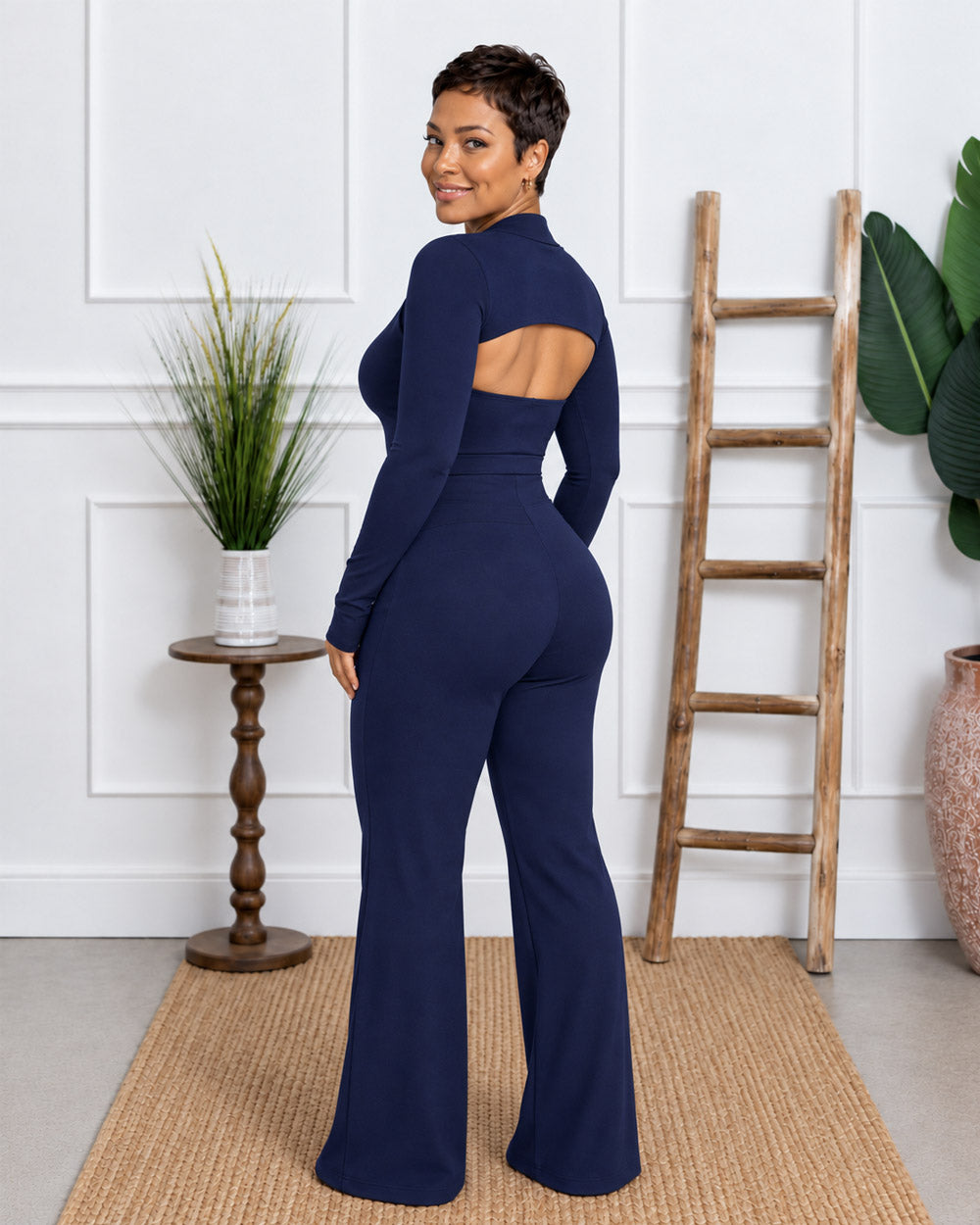 Double Take Halter Flare Jumpsuit Set
