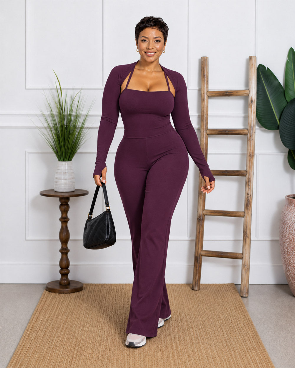 Double Take Halter Flare Jumpsuit Set
