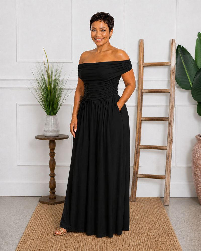 Double Layer Ruched Maxi Dress