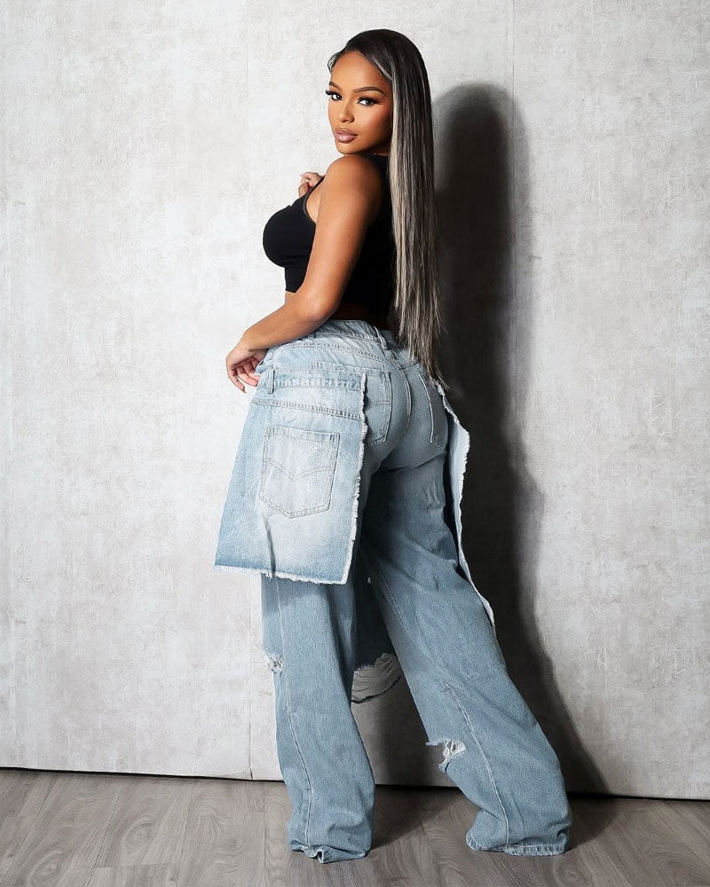 Double Waistband Wide Leg Jeans