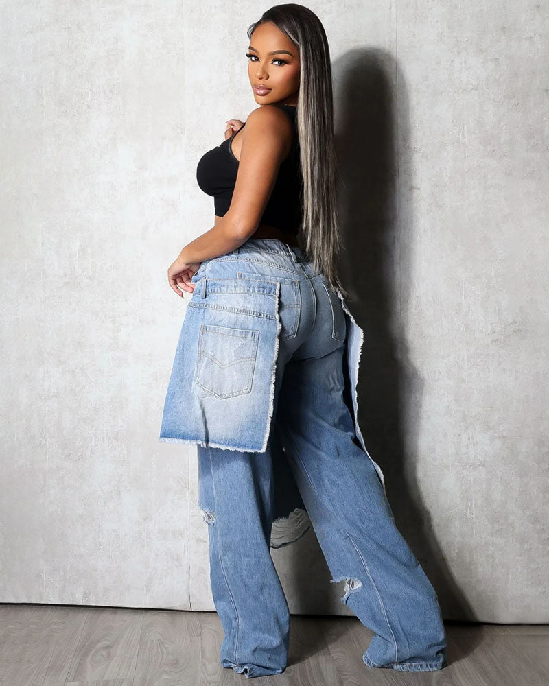 Double Waistband Wide Leg Jeans