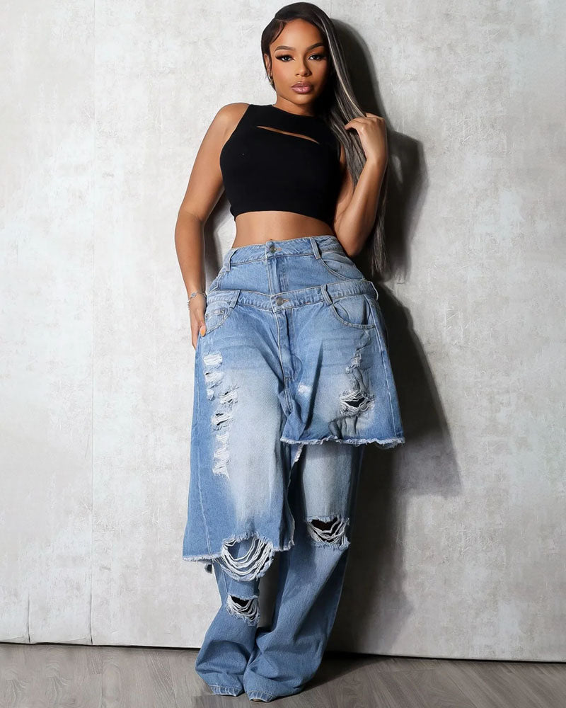 Double Waistband Wide Leg Jeans