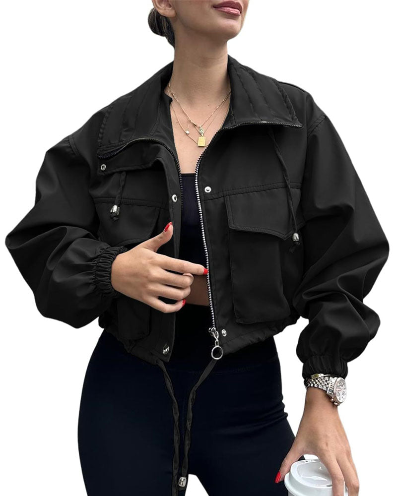 Drawstring Hem Zip Up Jacket