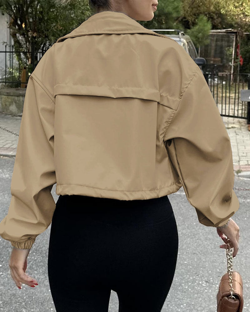 Drawstring Hem Zip Up Jacket