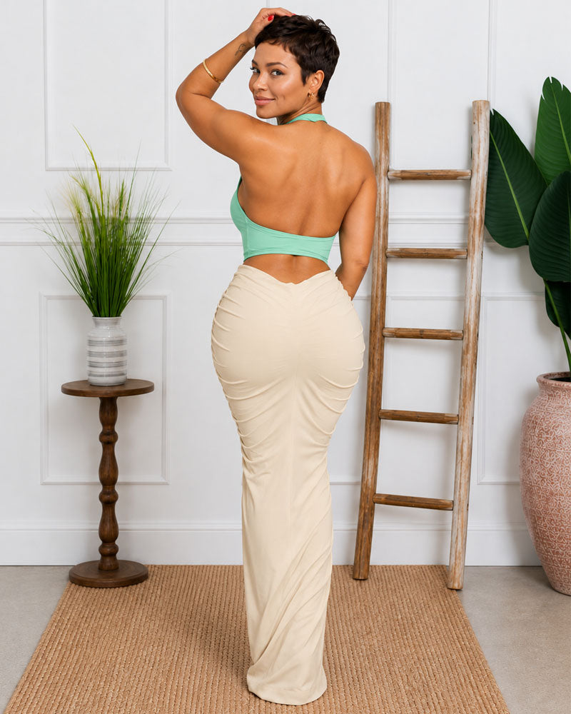 Erin Contrast Ruched Maxi Dress