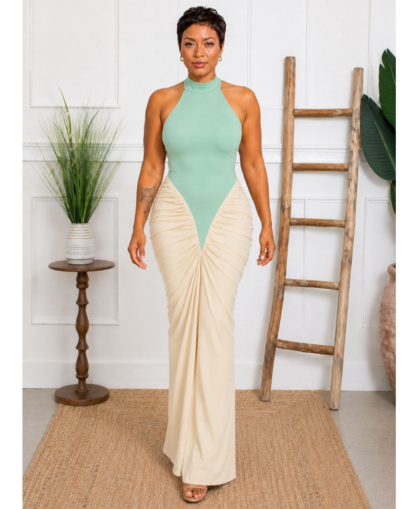 Erin Contrast Ruched Maxi Dress