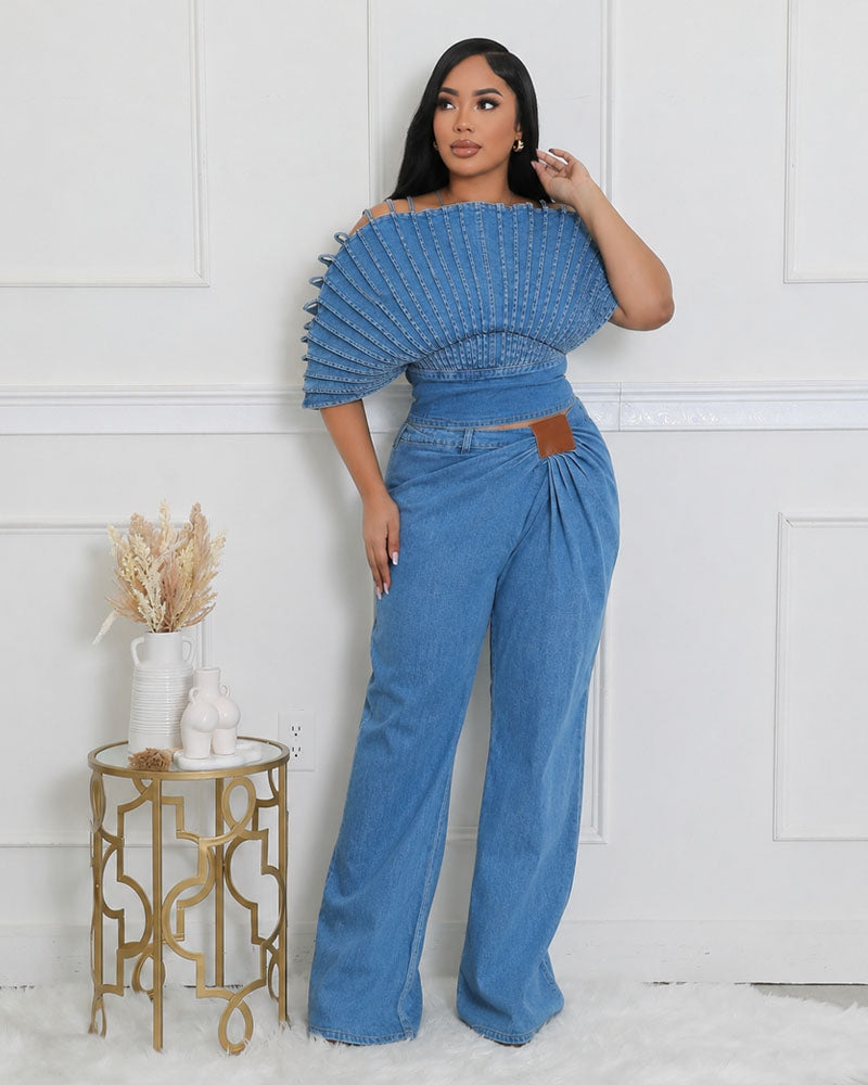 Fan Fold Denim Statement Top/Set