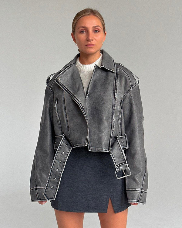 Faux Leather Zipped Biker Jacket