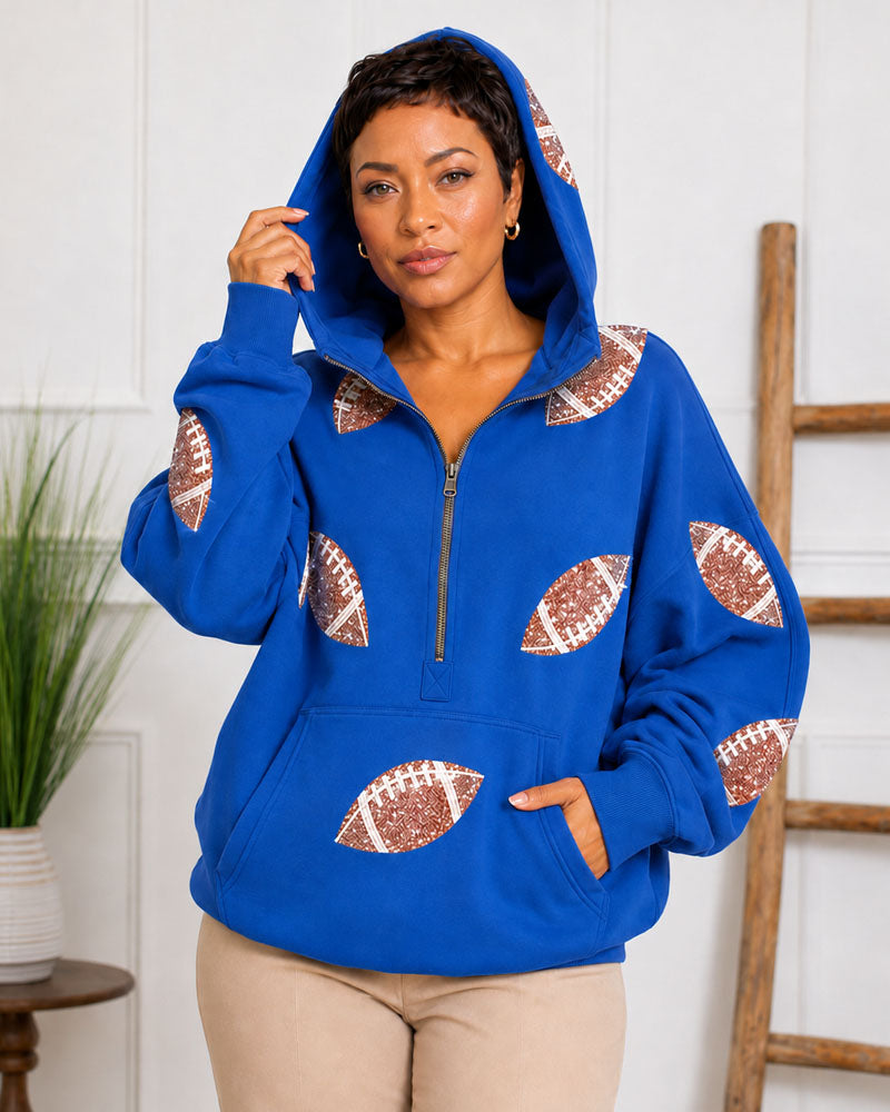 Game Day Sequin Football Half-Zip Hoodie