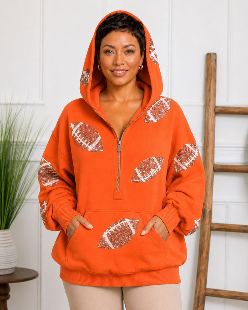 Game Day Sequin Football Half-Zip Hoodie