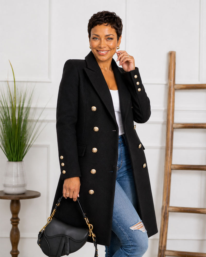 Gilded Line Double-Breasted Blazer Coat