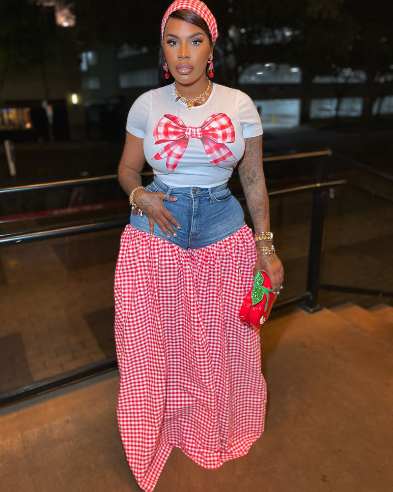 Gingham Denim Set