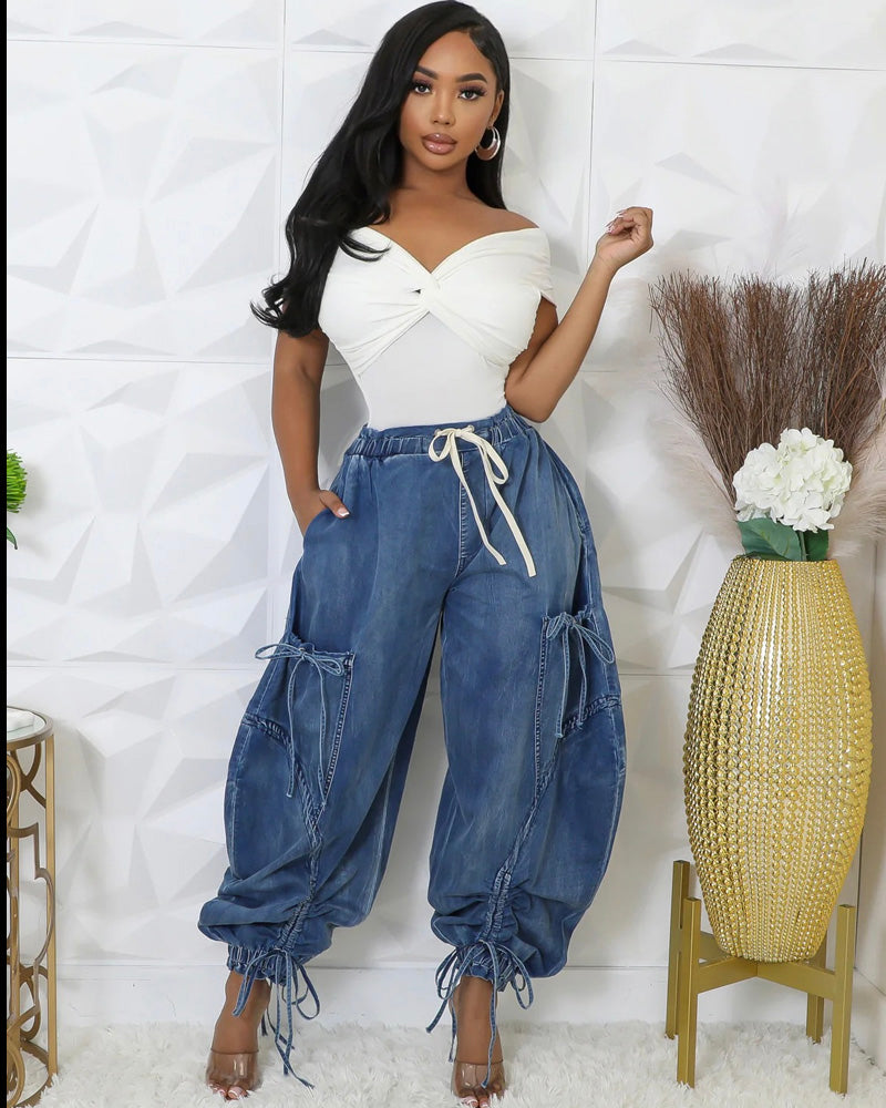 HER JEANIE DENIM JOGGERS