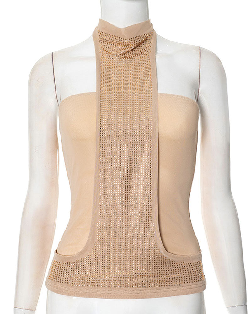 Halter-Neck Glitter Tank Top