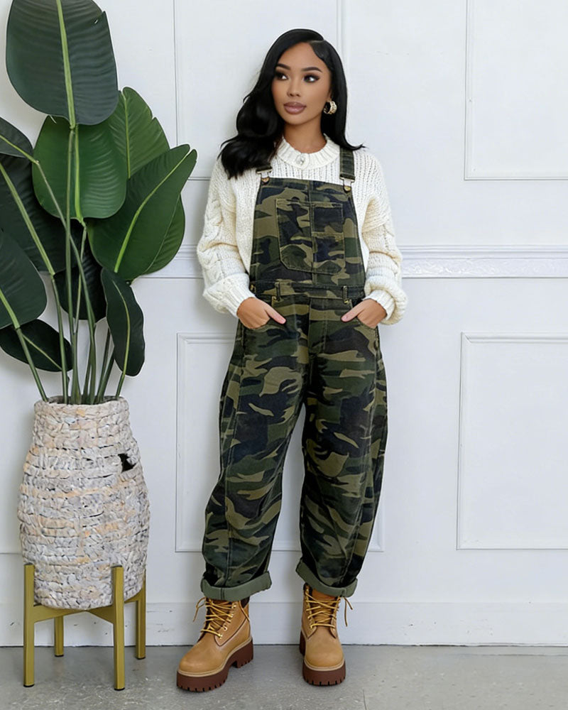 Hunter Camo Barrel Denim Overalls