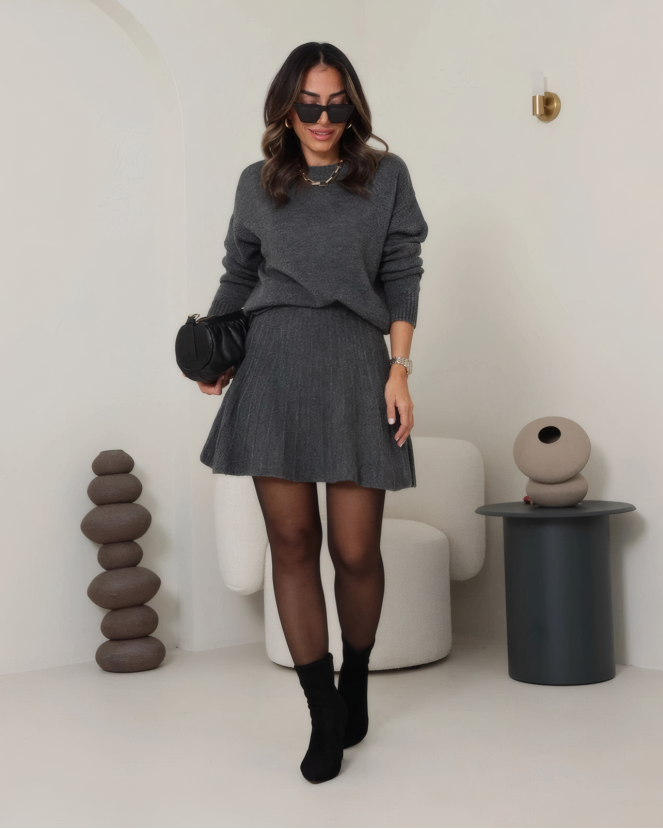 First Look Pleated Sweater Skirt Set