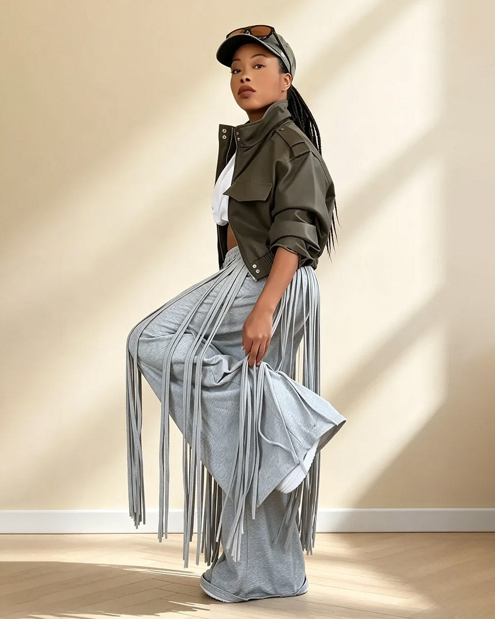 In Motion Fringe Wide-Leg Sweatpants