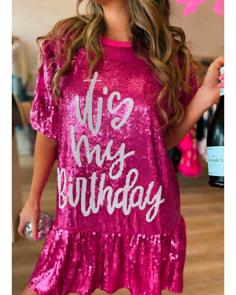 It's My Birthday Sequin Ruffle Dress