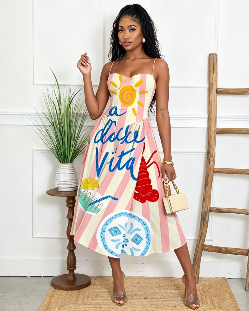Warm Day Midi Dress – Cotton Blend Adjustable Strap Dress | Snazzyin