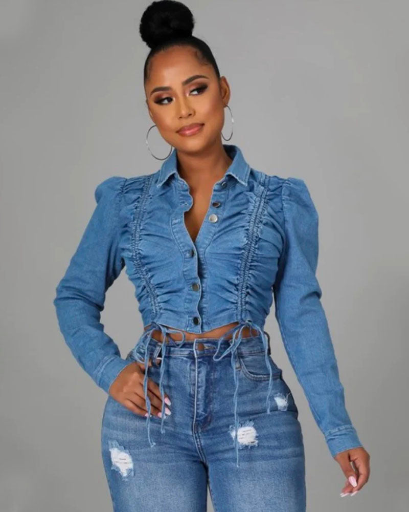 Denim Chic Ruched Top