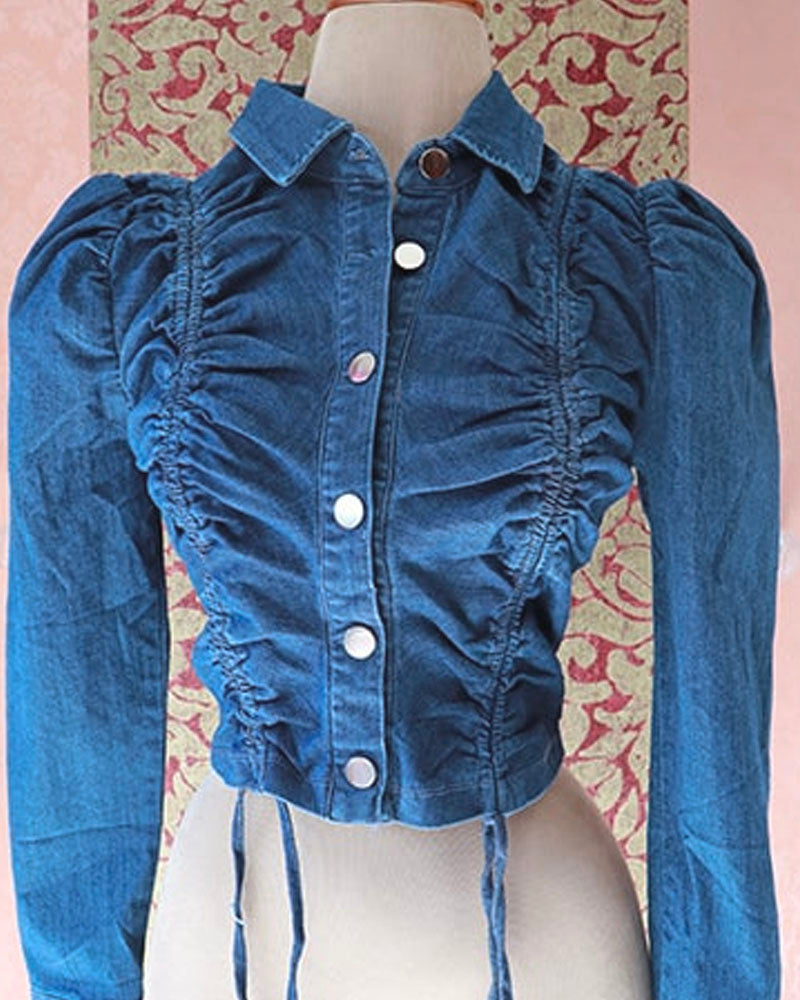 Denim Chic Ruched Top