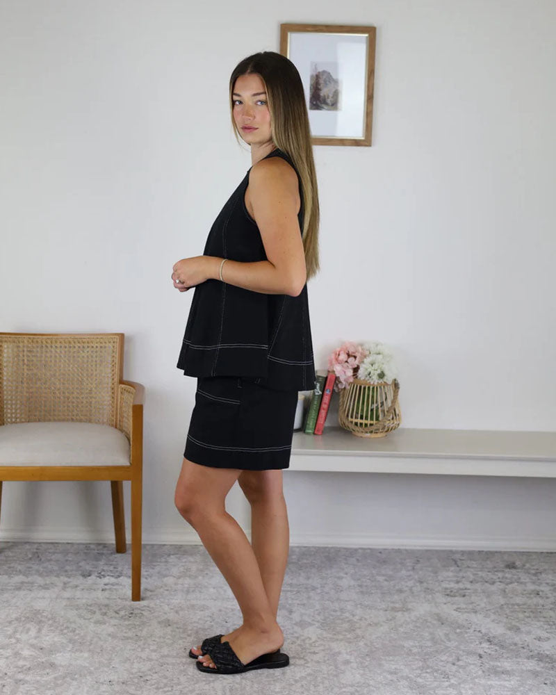 Kitty Contrast Stitching Short Set