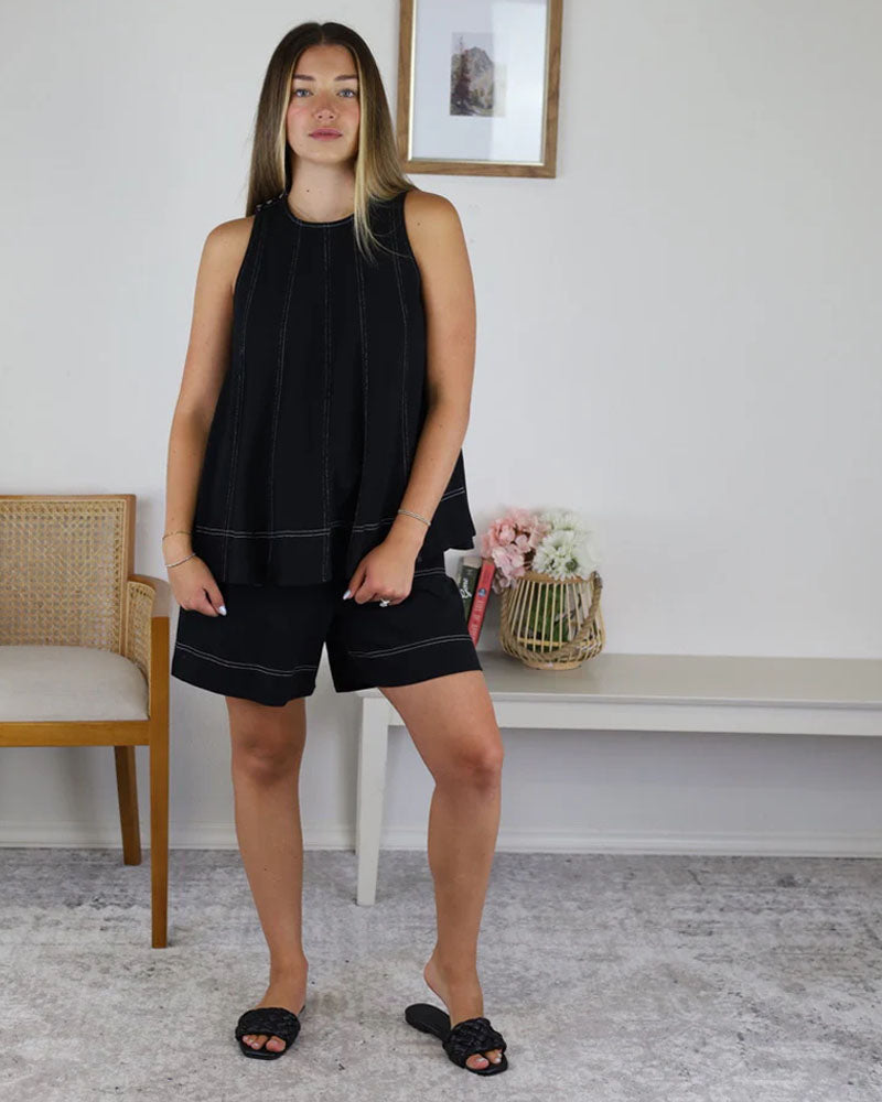 Kitty Contrast Stitching Short Set