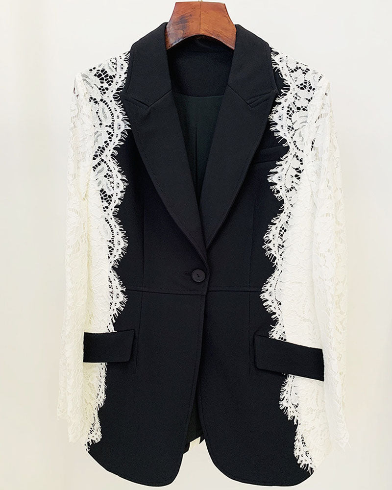 Lace Hugged Contrast Color Blazer