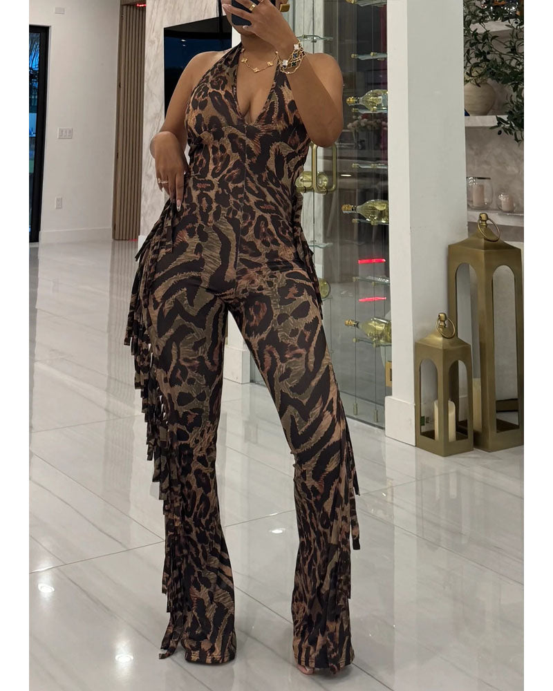 Lush Safari Flare Halter Jumpsuit