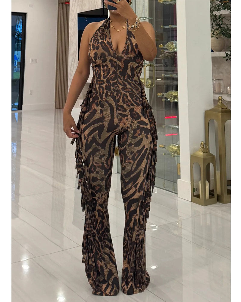 Lush Safari Flare Halter Jumpsuit