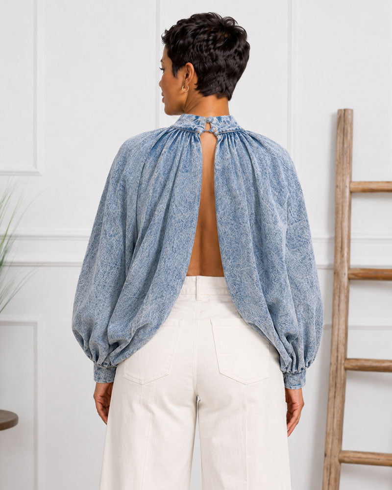 MY DREAM PUFF SLEEVE DENIM TOP