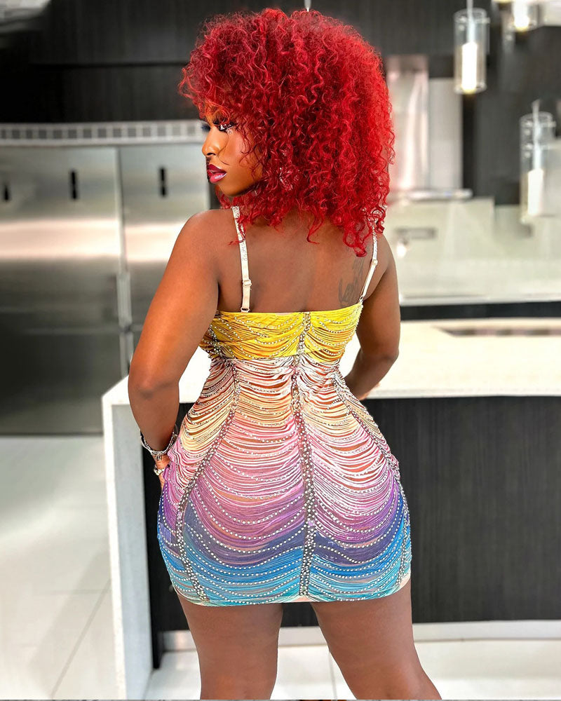 Mesh Multicolored Diamante Dress