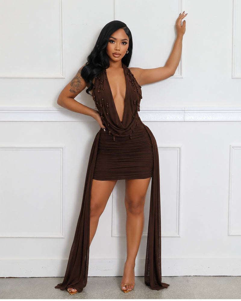 Midnight Drop Halter Mini Dress
