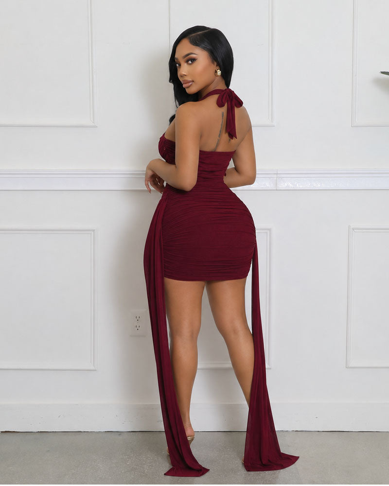 Midnight Drop Halter Mini Dress