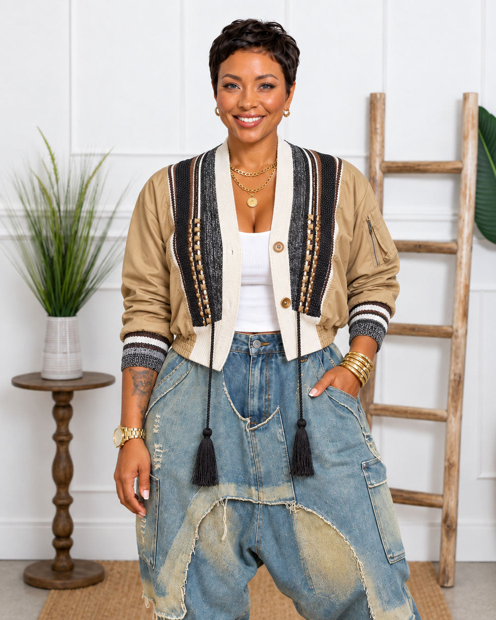 Mixed Signals Studded Patchwork Jacket