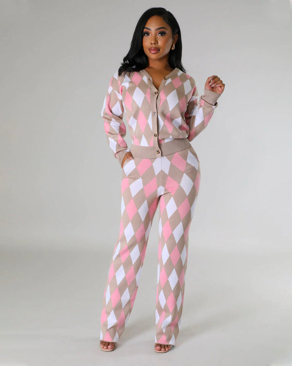 Argyle Knit Pant Set