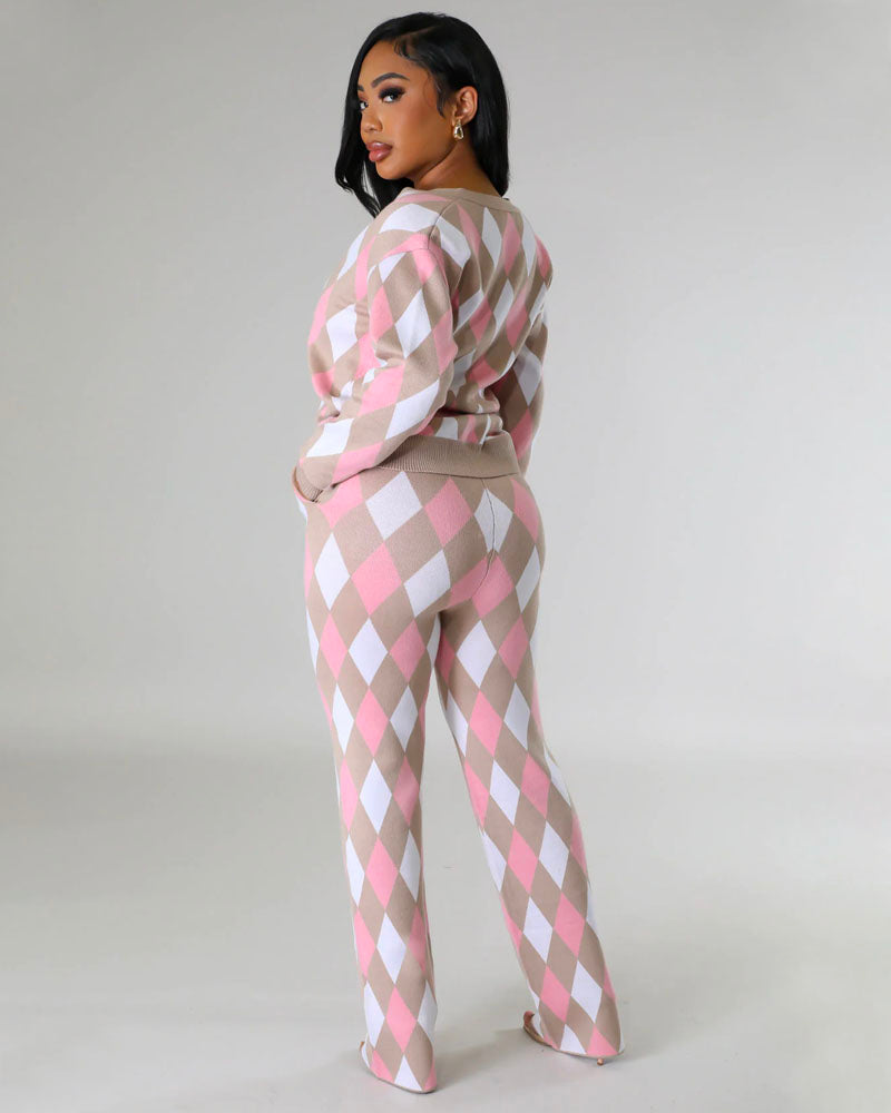 Argyle Knit Pant Set