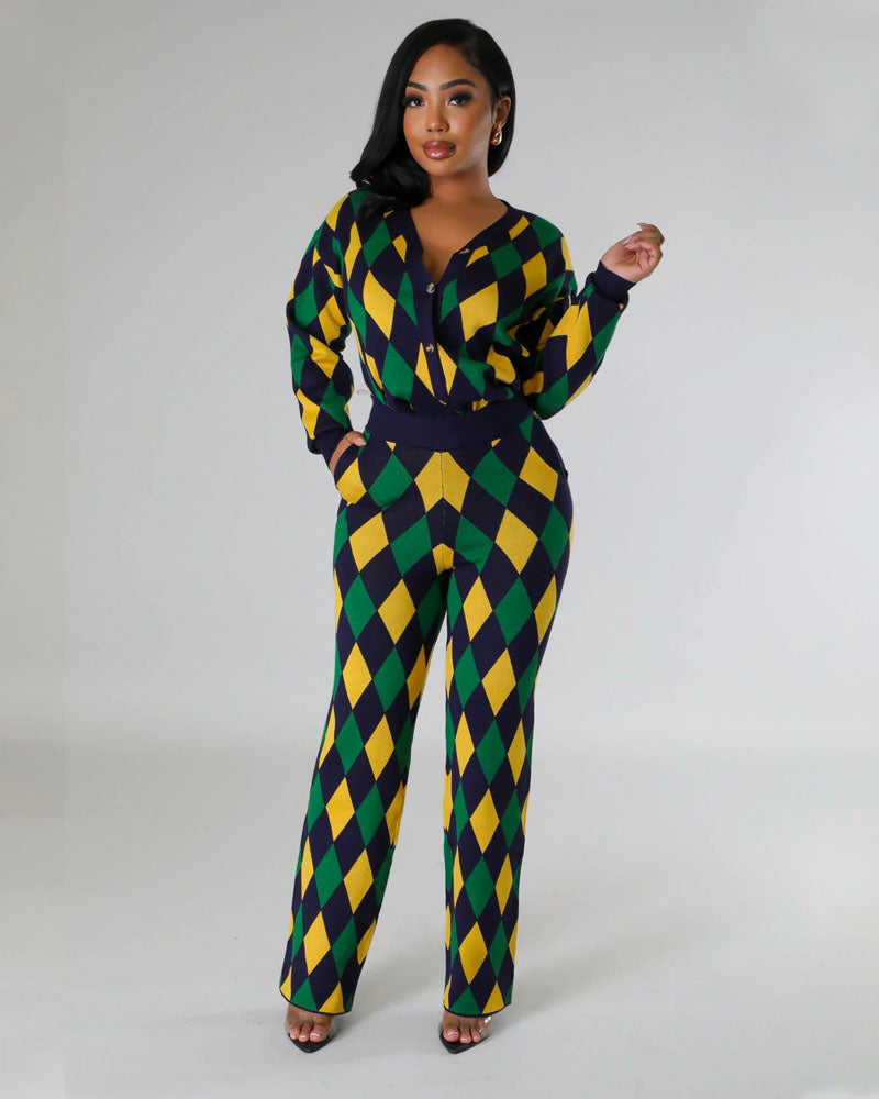 Argyle Knit Pant Set