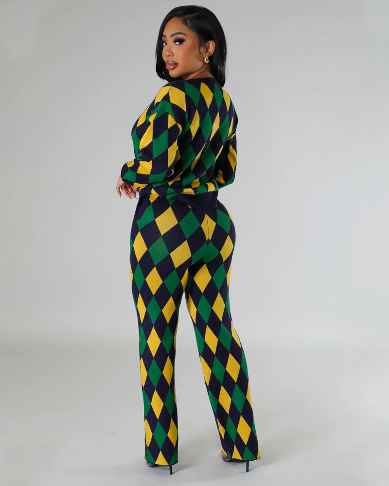 Argyle Knit Pant Set