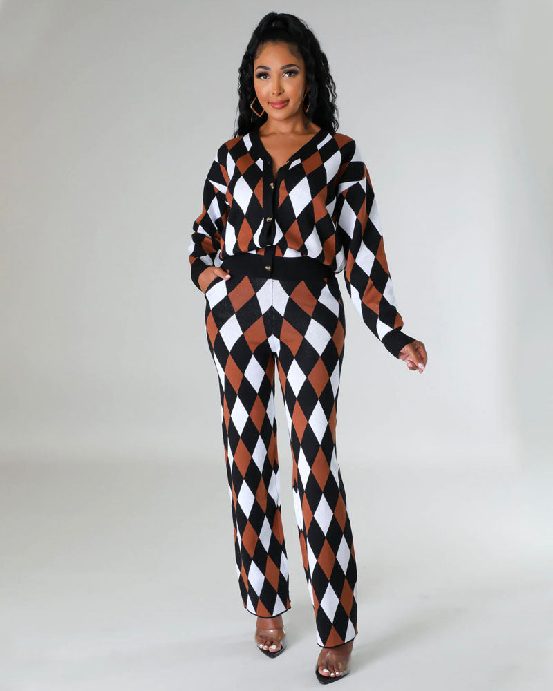 Argyle Knit Pant Set