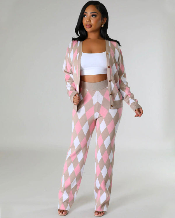 Argyle Knit Pant Set