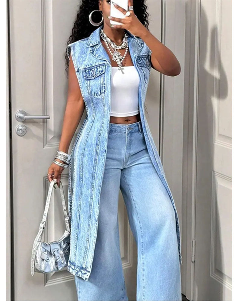 No Introduction Needed Denim Long Vest