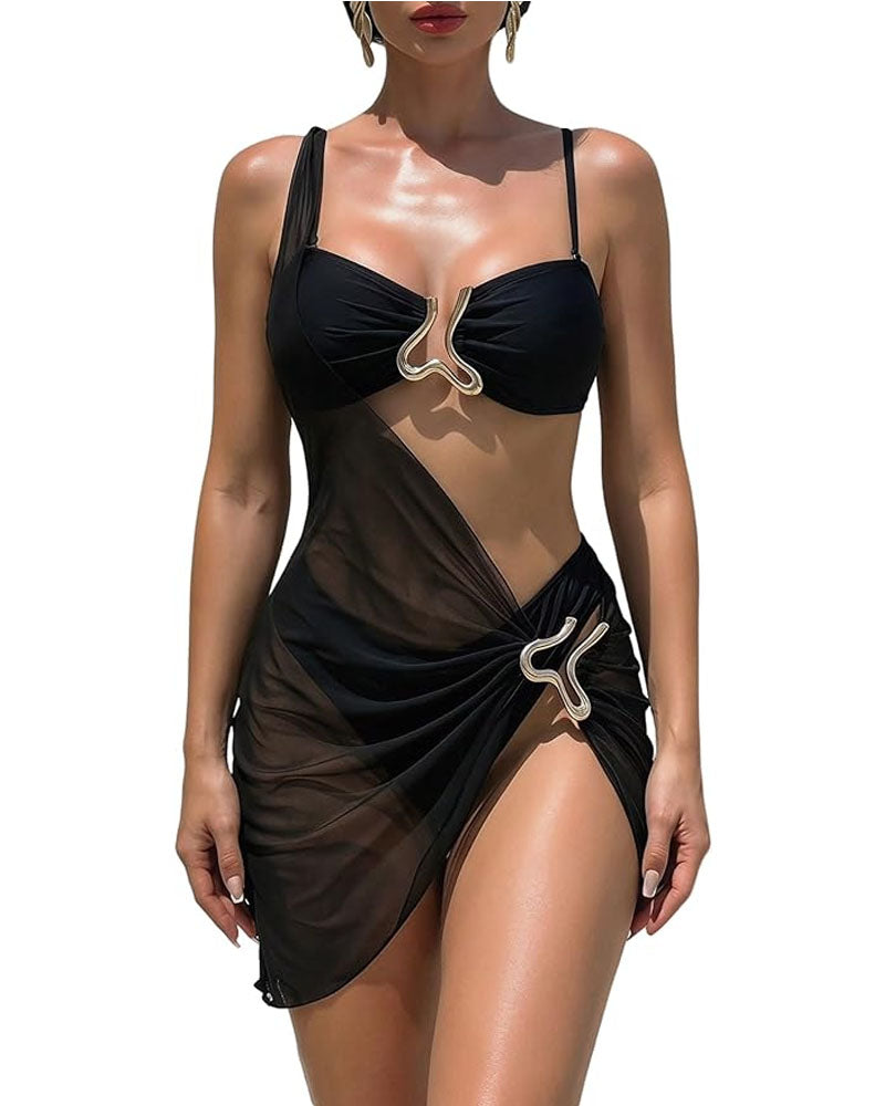 Noir Halo Ring-Linked Swim Set