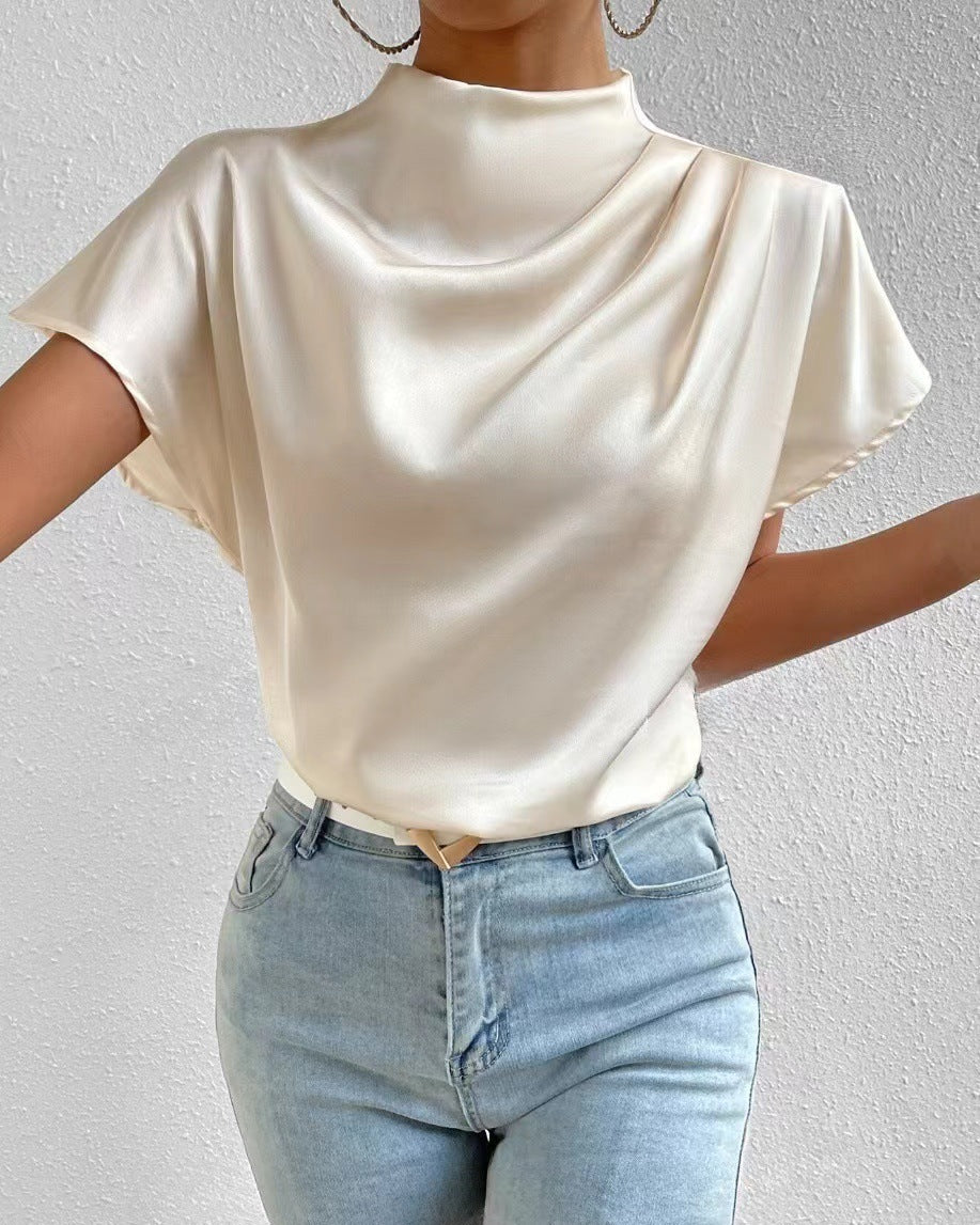 Mock neck satin blouse