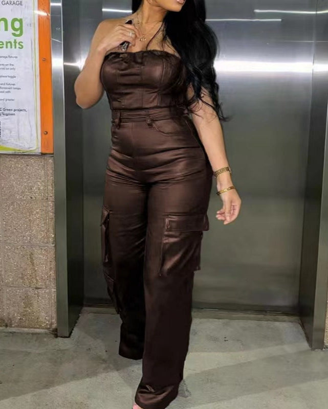 Cargo Leather Jumpsuit