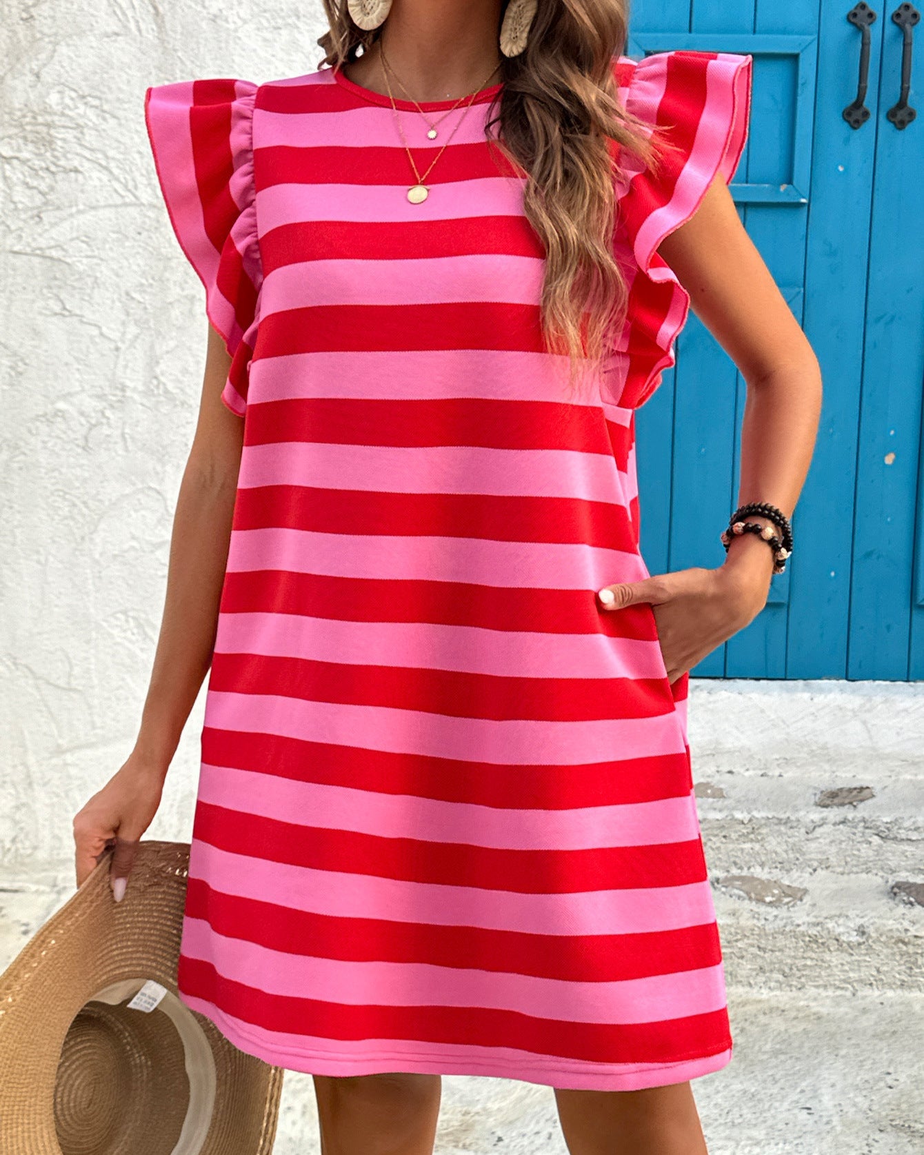 Ruffle Sleeve Striped Dress