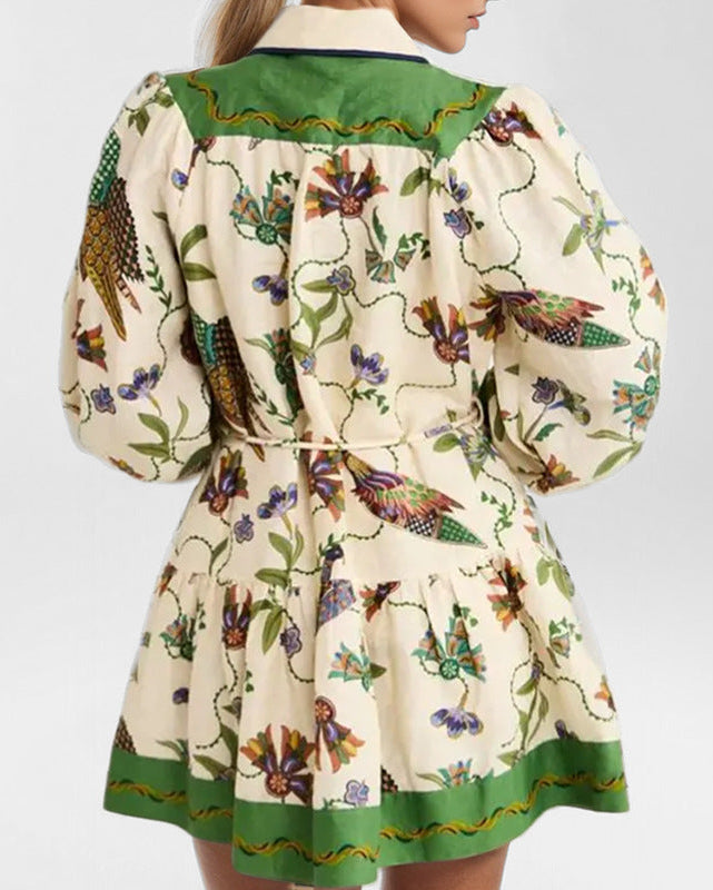 Evergreen Printed Button Front Mini Dress