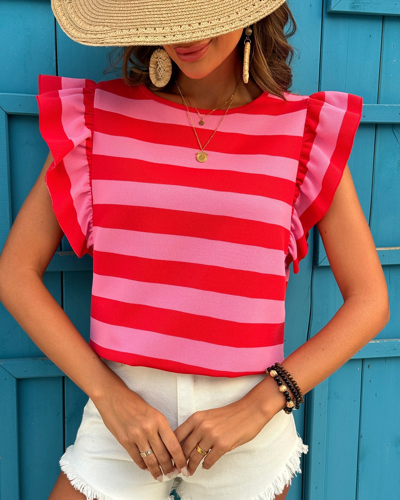 Ruffle Sleeve Striped Dress